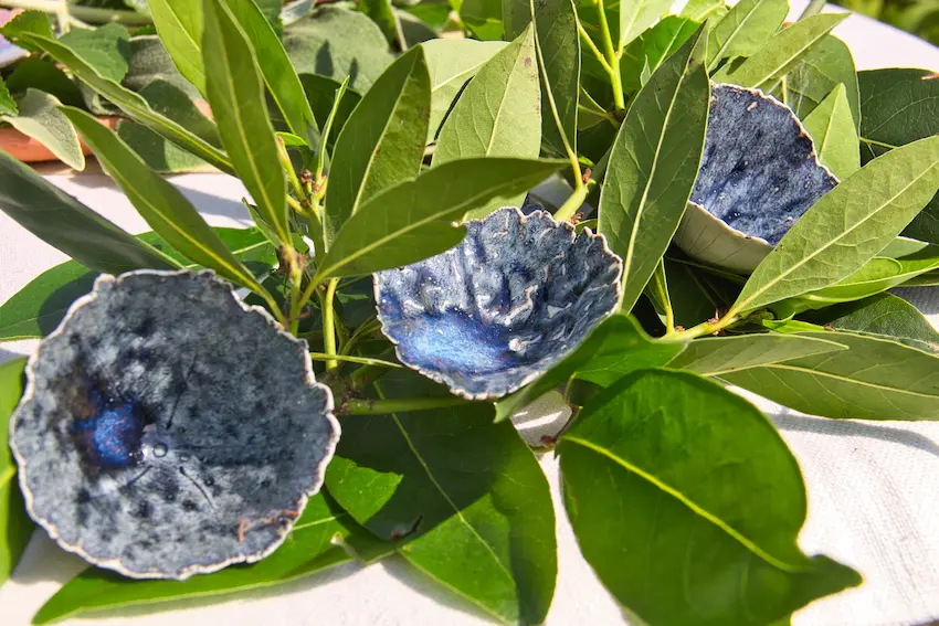 Mise en scène de décoration de table de fête avec trois fleurs en porcelaine